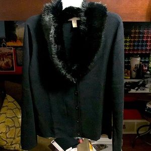 Cardigan imitation fur v neck 5% cashmere 95%cotton